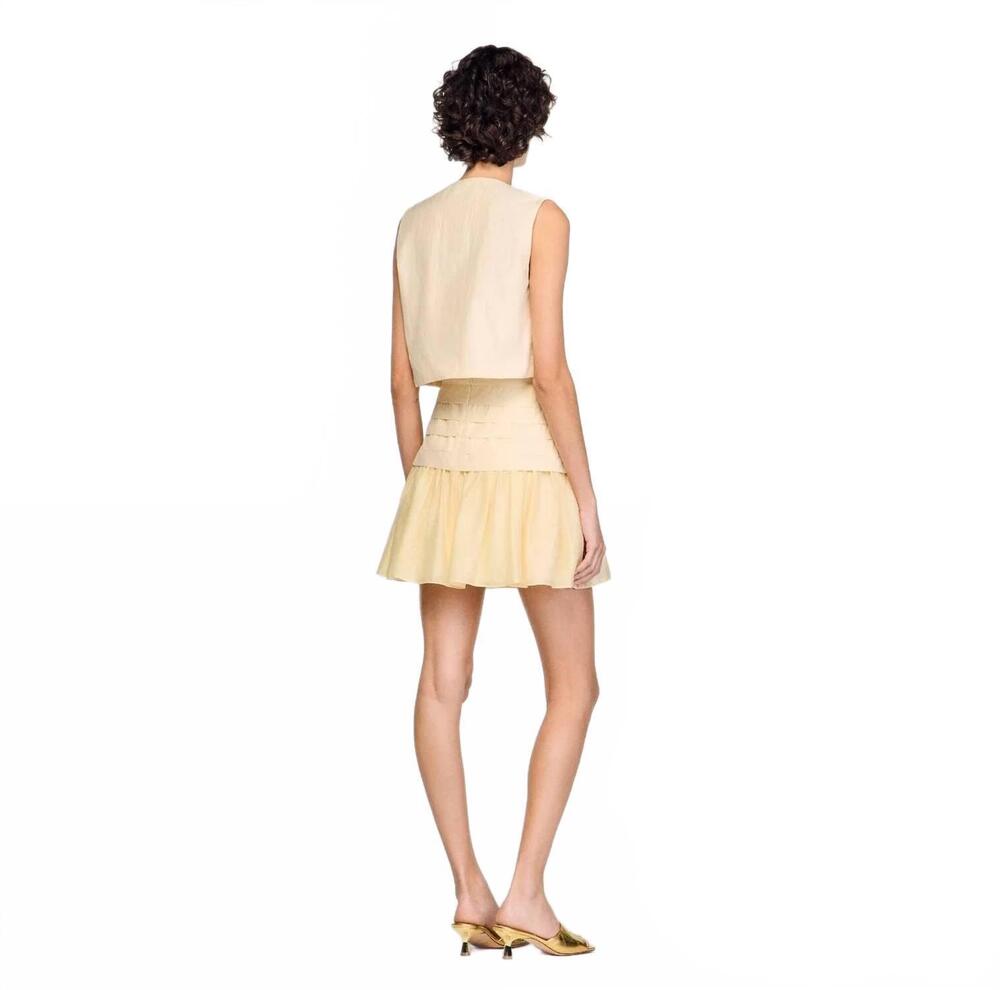 NEW SANDRO women's pleated crop top & mini skirt set in vanilla - Picture 2 of 7